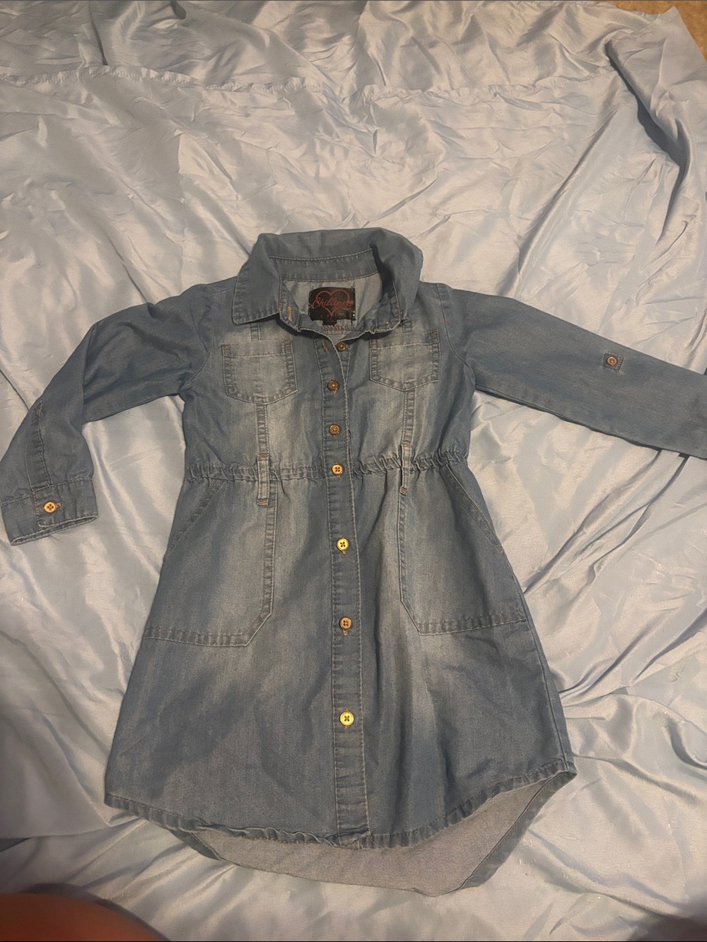 Denim Shirt Dress for Girls - Light Blue